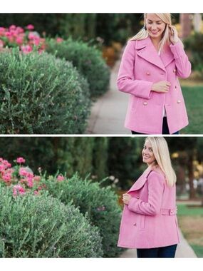 $298 J.Crew Majesty Stadium Cloth Pink Double-Breasted Wool Peacoat Jacket 2P